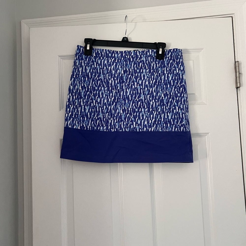 Michael Kors Womens Skirt 6 Purple Blue White Geometric Design w Stretch Lined